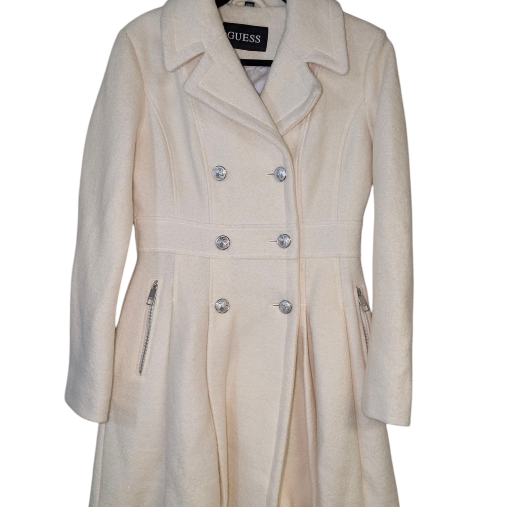 GUESS Women's Cream Double-Breasted Coat